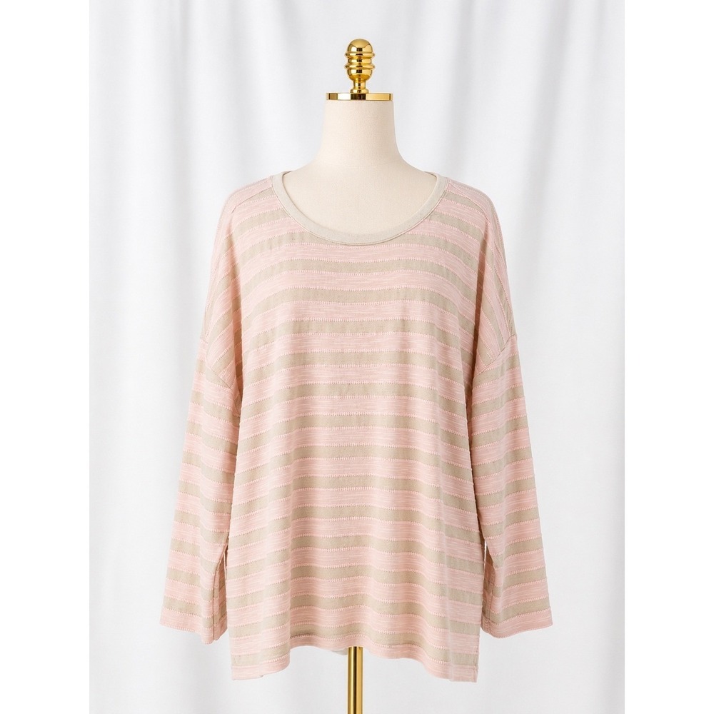 Belle by Kim Gravel Cape Cod Coastal Yachty Striped Top 3X Sand Bar Pink Tan